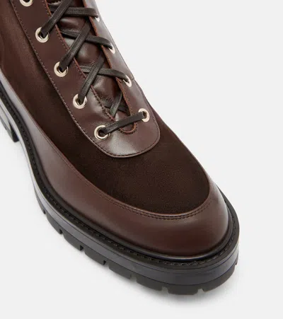 Aquazzura Very Cortina Shearling-trimmed Suede Lace-up Boots In Brown