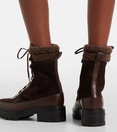 Aquazzura Very Cortina Shearling-trimmed Suede Lace-up Boots In Brown