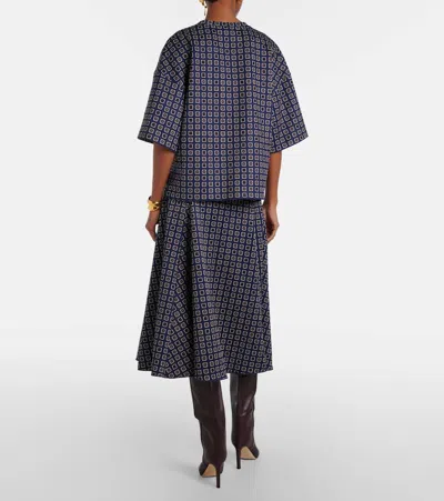 Max Mara Benda Printed Jersey Midi Skirt In Blue