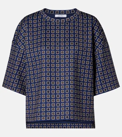 Max Mara Notizia Printed Jersey Top In Blue