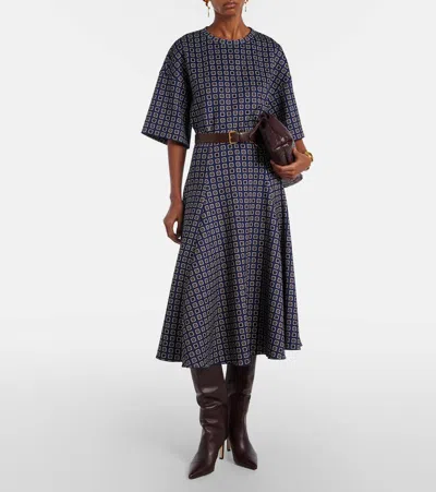 Max Mara Benda Printed Jersey Midi Skirt In Blue
