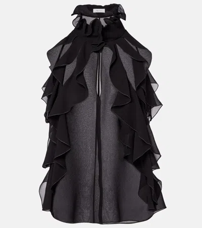 Alexander Mcqueen Cut-out Top In Silk Georgette With Ruffles Tops Black