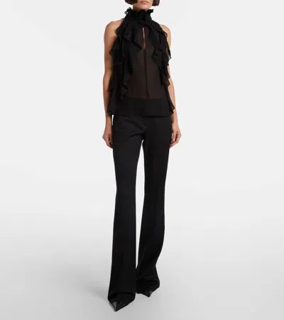 Alexander Mcqueen Cut-out Top In Silk Georgette With Ruffles Tops Black