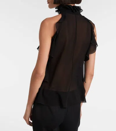 Alexander Mcqueen Cut-out Top In Silk Georgette With Ruffles Tops Black