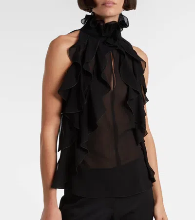 Alexander Mcqueen Cut-out Top In Silk Georgette With Ruffles Tops Black