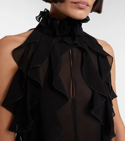 Alexander Mcqueen Cut-out Top In Silk Georgette With Ruffles Tops Black