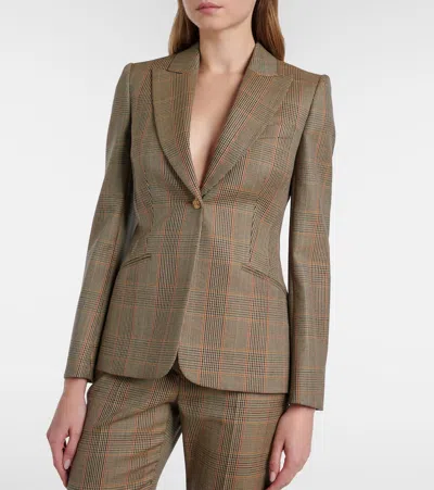 Alexander Mcqueen Country Check Wool Blazer In Brown
