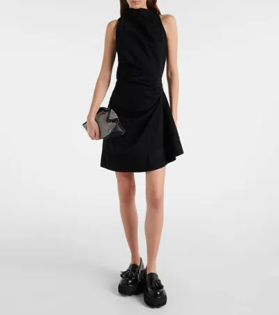 Alexander Mcqueen Draped Cotton Minidress In Black