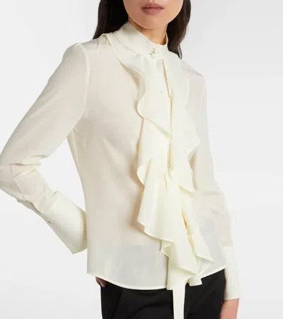 Alexander Mcqueen Ruffled Silk Blouse In White