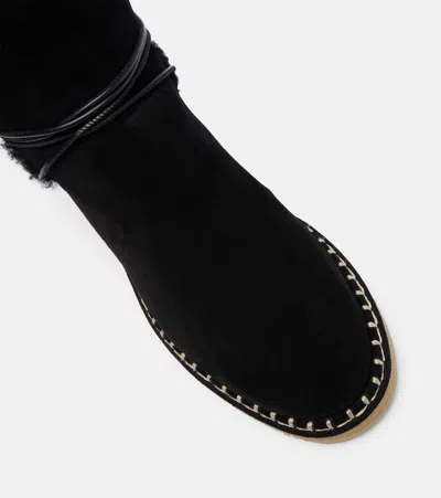 Aquazzura Megeve Shearling-trimmed Suede Ankle Boots In Black