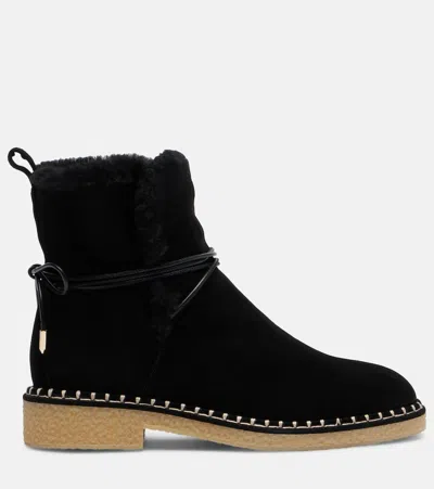 Aquazzura Megeve Shearling-trimmed Suede Ankle Boots In Black