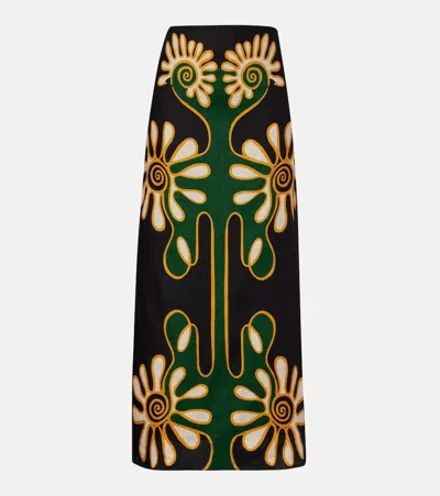 Cala De La Cruz Celina Printed Linen Midi Skirt In Multi