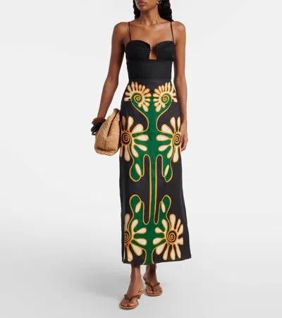 Cala De La Cruz Celina Printed Linen Midi Skirt In Multi