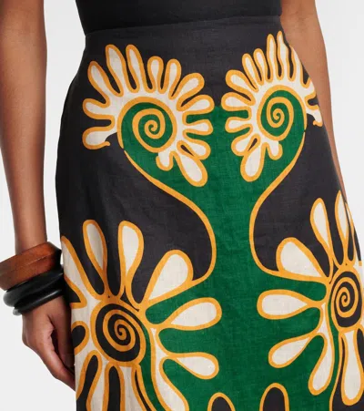 Cala De La Cruz Celina Printed Linen Midi Skirt In Multi
