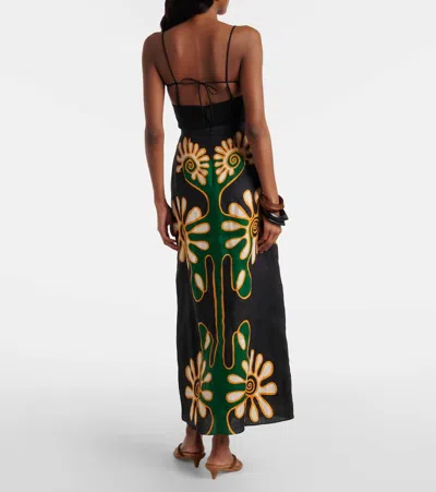 Cala De La Cruz Celina Printed Linen Midi Skirt In Multi
