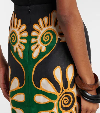 Cala De La Cruz Celina Printed Linen Midi Skirt In Multi