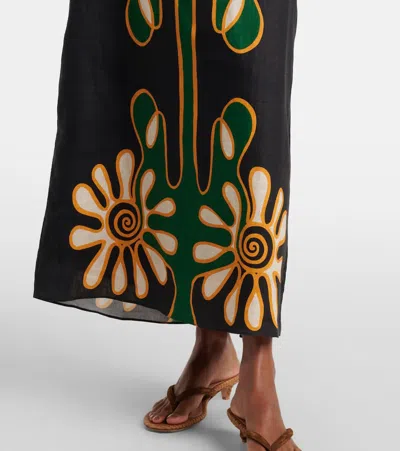 Cala De La Cruz Celina Printed Linen Midi Skirt In Multi