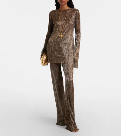 Cala De La Cruz Dries Sequined Flared Pants In Brown