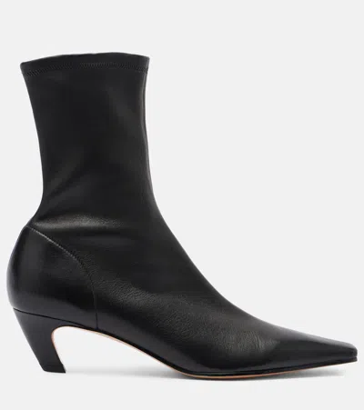 Khaite Pointed Toe Ankle Boots With Smooth Lamb Leather In Black