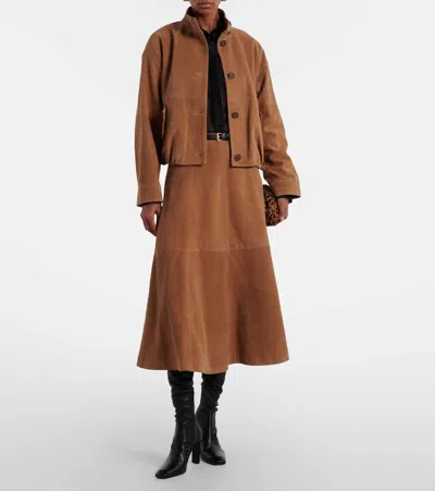 Simkhai Bonnie Suede Midi Skirt In Brown