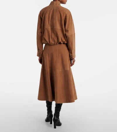 Simkhai Bonnie Suede Midi Skirt In Brown