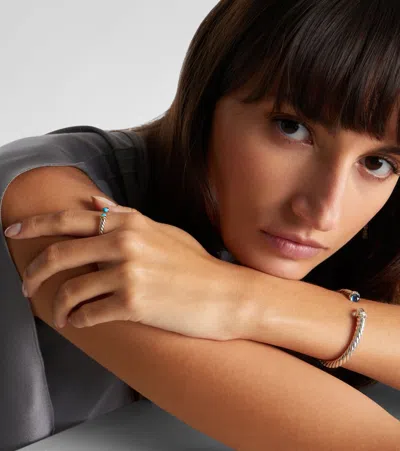 David Yurman Petite Cable Sterling Silver Ring With Turquoises In Brown