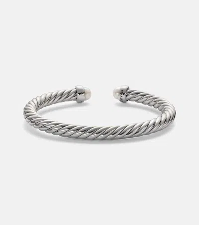 David Yurman Cable Flex 925 Sterling Silver Bracelet With Diamonds And Pearls In Silver