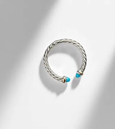 David Yurman Petite Cable Sterling Silver Ring With Turquoises In Brown