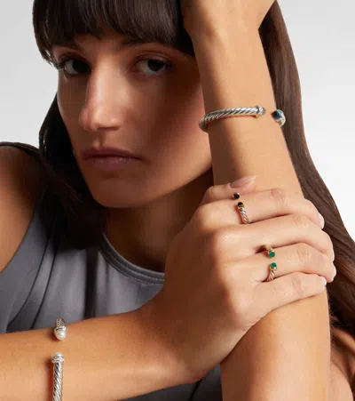 David Yurman Petite Cable Sterling Silver Ring With Onyx In Silver