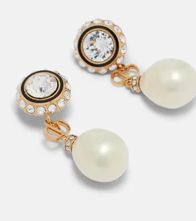 Valentino Vlogo Embellished Drop Earrings In White