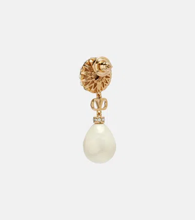 Valentino Vlogo Embellished Drop Earrings In White