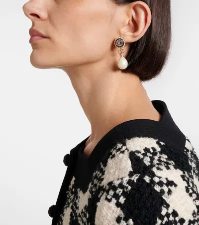 Valentino Vlogo Embellished Drop Earrings In White