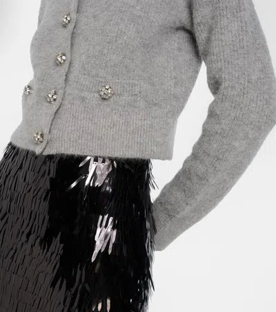 Self-portrait Embellished Lace-trimmed Cardigan In Gray