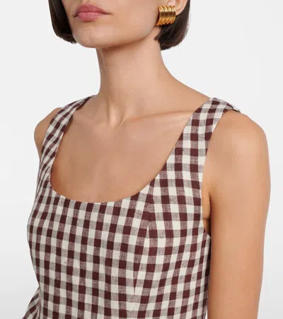 Posse Sadie Gingham Linen Minidress In Brown
