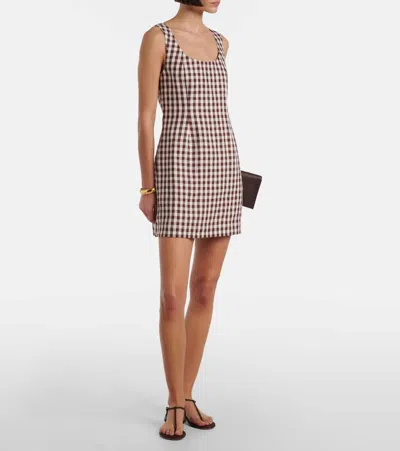 Posse Sadie Gingham Linen Minidress In Brown