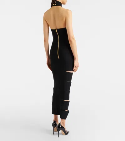 Balmain Cutout Ribbed-knit Gown In Black