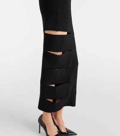 Balmain Cutout Ribbed-knit Gown In Black