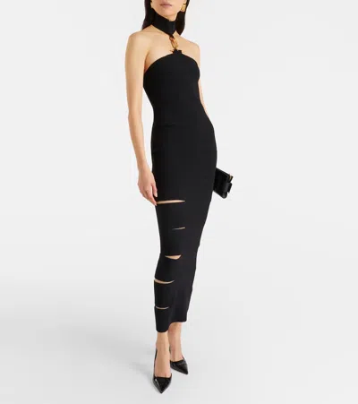 Balmain Cutout Ribbed-knit Gown In Black