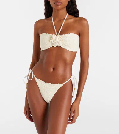 Zimmermann Awaken Embellished Crocheted Cotton Halterneck Bikini In White