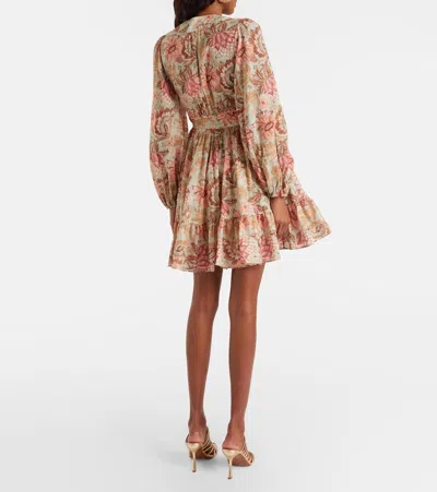 Zimmermann Daylight Mini Wrap Frill Dress Stamp Floral Sage In Brown