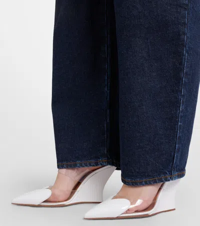 Alaïa Le Caur 90 Patent Leather Wedge Mules In White