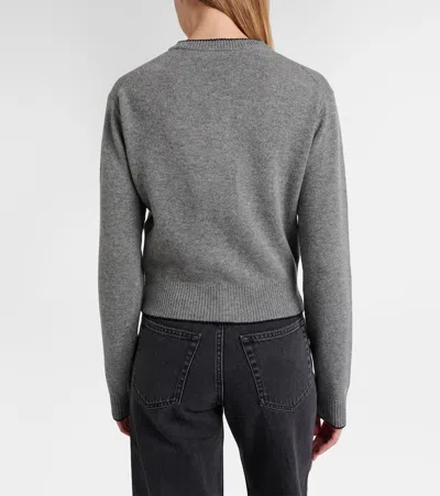 Chloé Wool And Cashmere Cardigan With Logo Knitwear Grey In Gray
