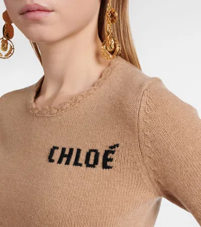 Chloé Logo Wool And Cashmere Sweater In Brown