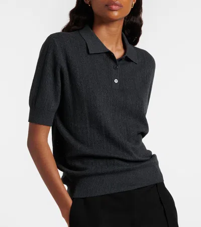 Lisa Yang Cristine Cotton And Cashmere Polo Sweater In Gray