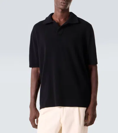 Allude Wool And Cashmere Polo Sweater In Black