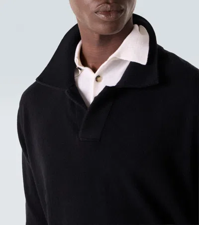 Allude Wool And Cashmere Polo Sweater In Black