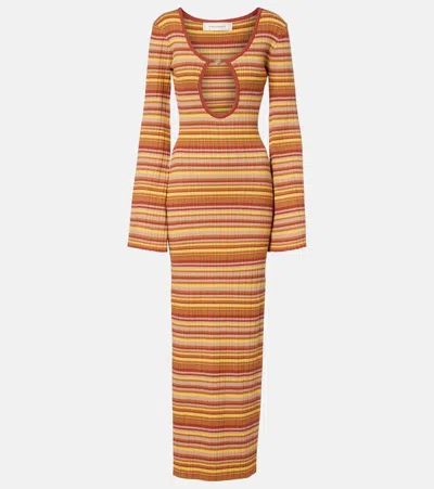 Bananhot Rey Cutout Ribbed-knit Striped Maxi Dress In Brown