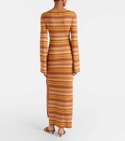 Bananhot Rey Cutout Ribbed-knit Striped Maxi Dress In Brown