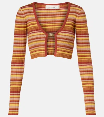 Bananhot Ann Ribbed-knit Striped Cropped Cardigan In Multi