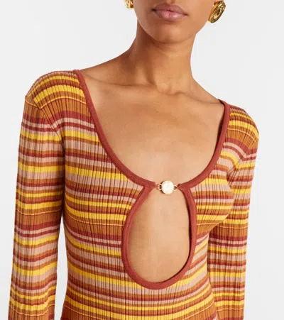 Bananhot Rey Cutout Ribbed-knit Striped Maxi Dress In Brown